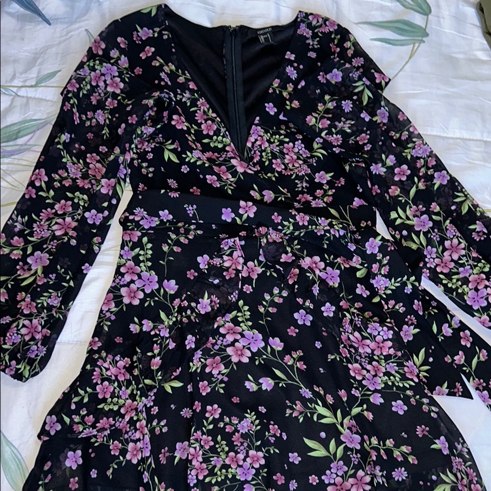 Forever 21 Pink and Purple Ruffled Wrap Dress